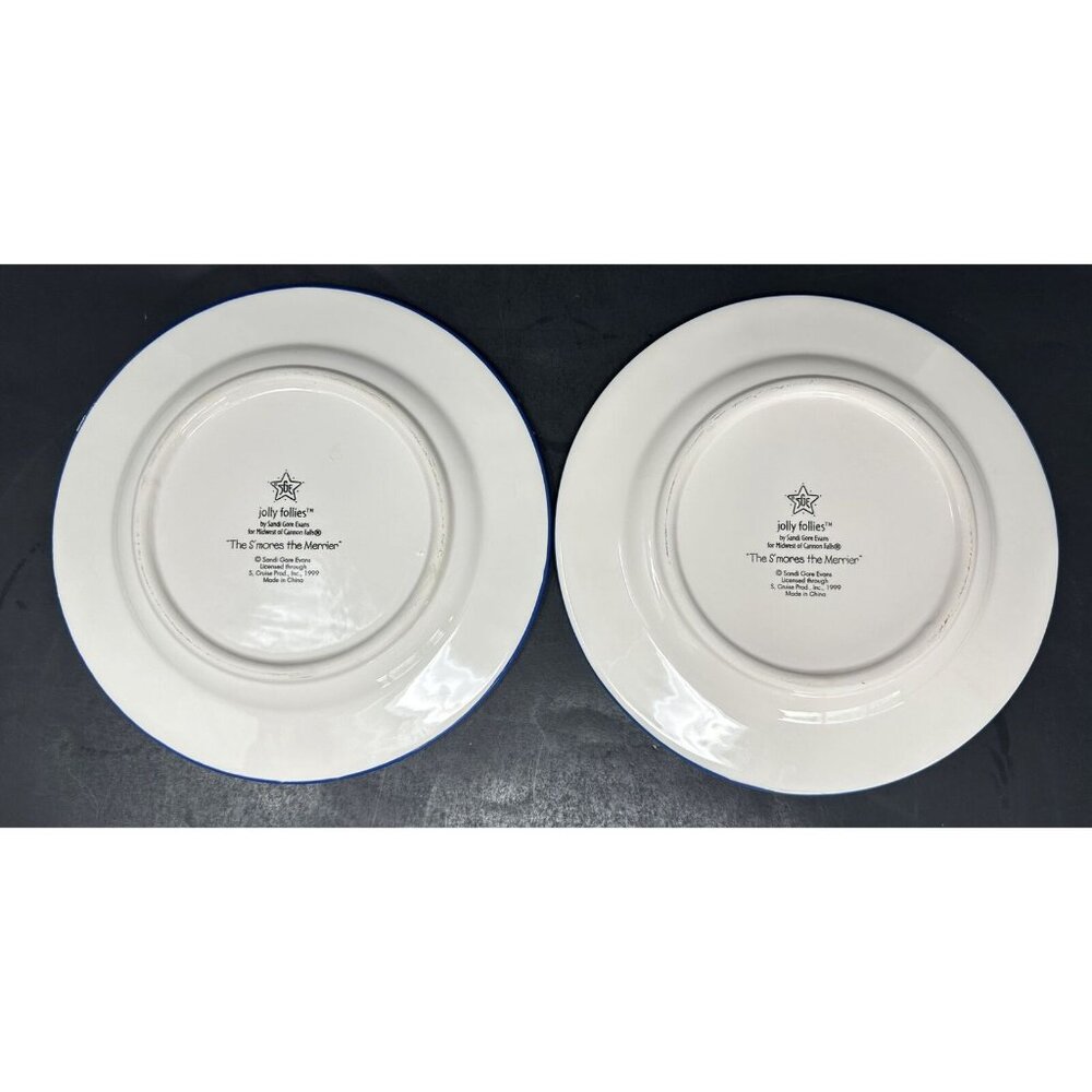 Vtg 4 SANDI GORE EVANS S'MORES THE MERRIER Jolly Follies Salad Plates Snowman - Picture 4 of 13